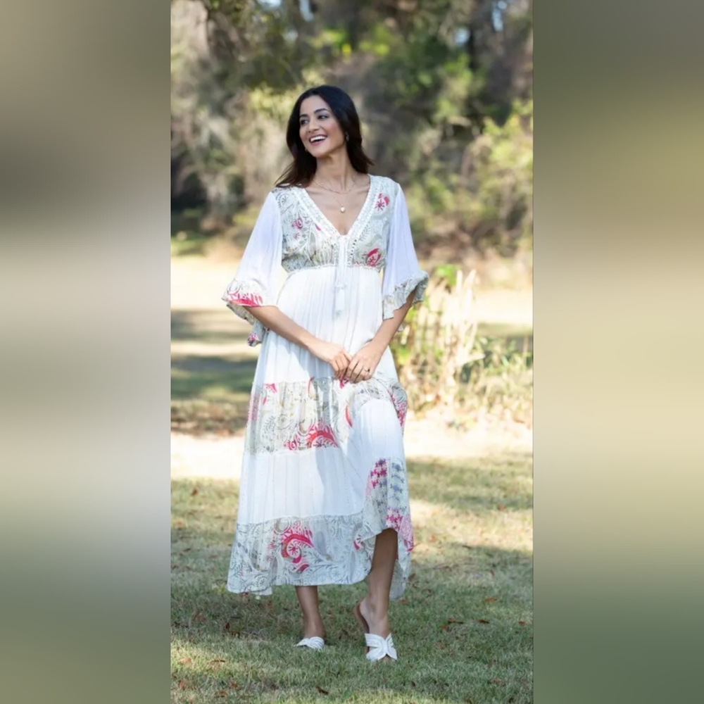 Sacred Threads White and Pink High Low Dress
